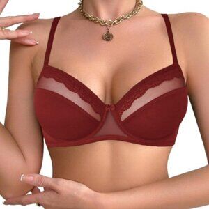 Avidlove Lace Underwire Bra Unlined Sheer Full Coverage Bralette Sz *S*